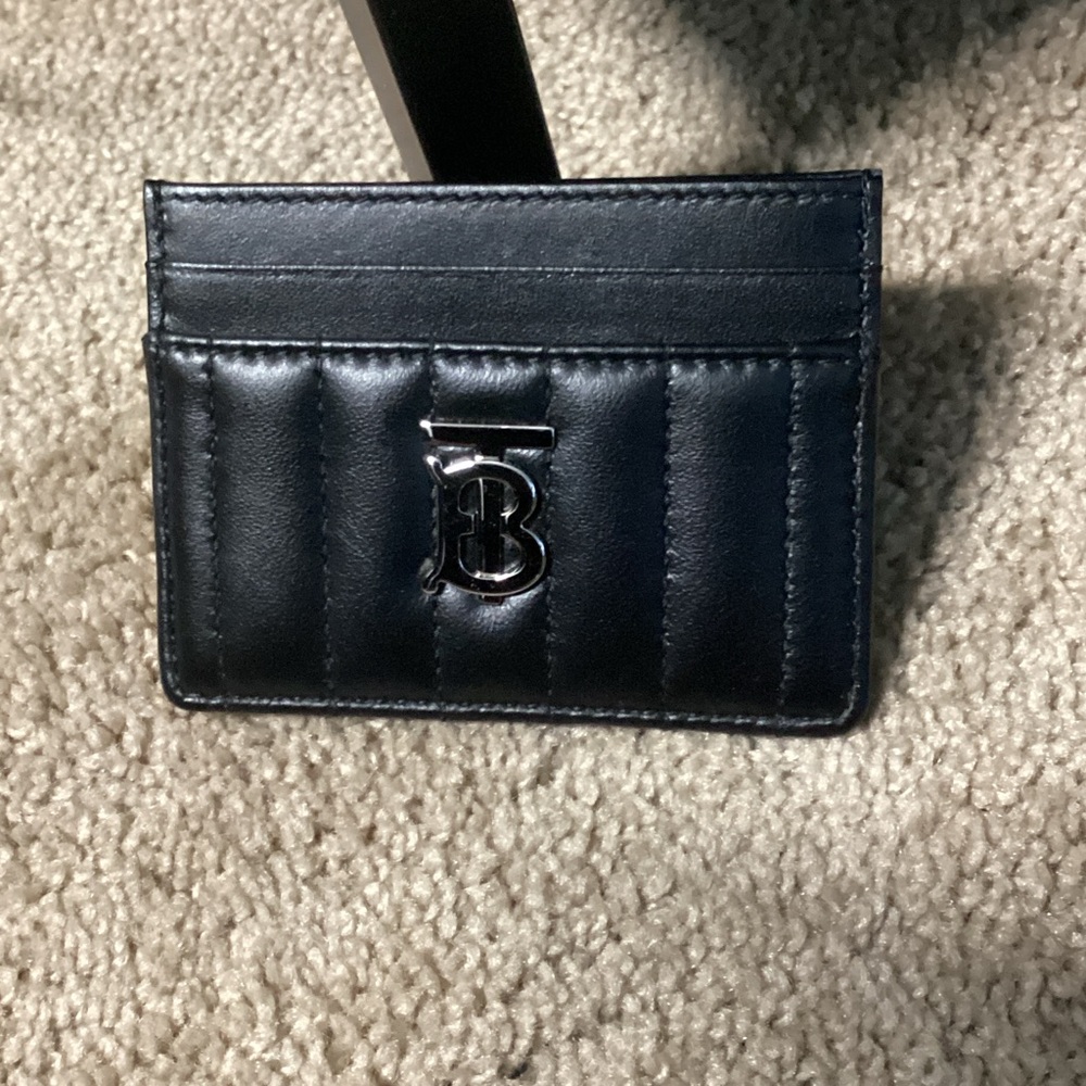 Black Quilted Card Holder with Silver 'TB' Logo